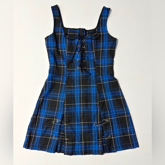 Lip Service Punk & Disorderly Blue Plaid Mini Dress Safety Pin S vintage y2k - Picture 12 of 14